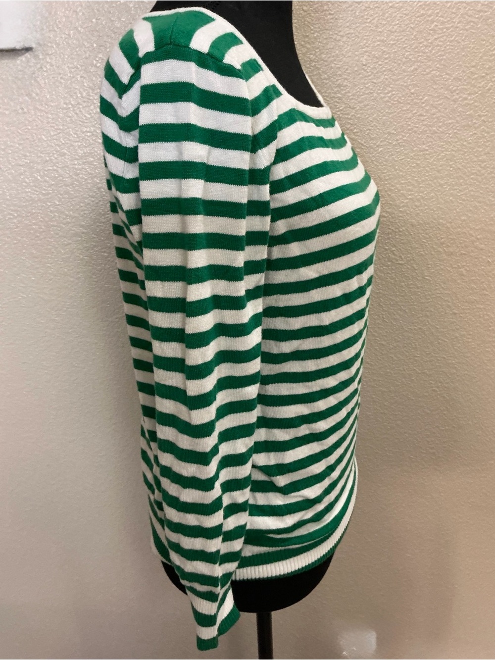 Joseph Green and White Striped Scoop Neck Long Sleeve Top - Picture 3 of 6